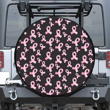 Pink Breast Cancer Ribbon Pattern Print Leather Spare Tire Cover