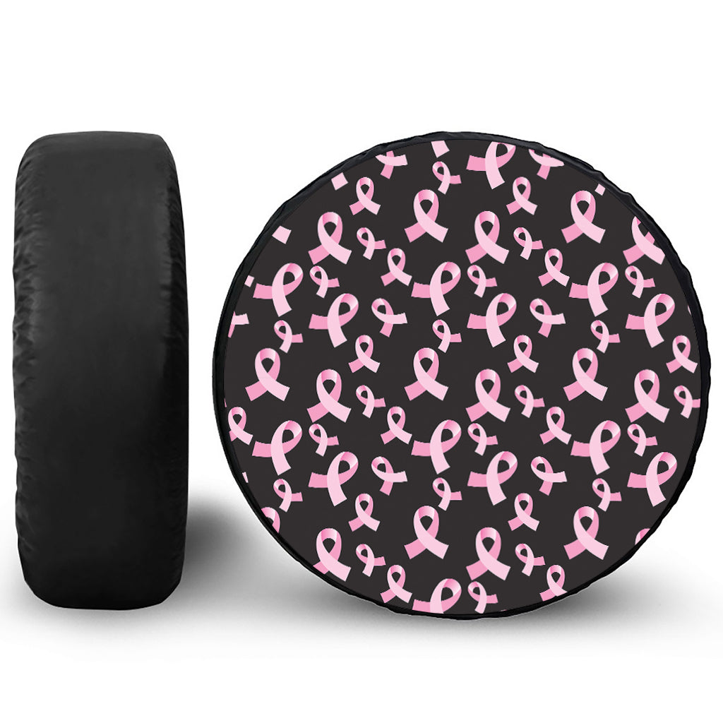 Pink Breast Cancer Ribbon Pattern Print Leather Spare Tire Cover