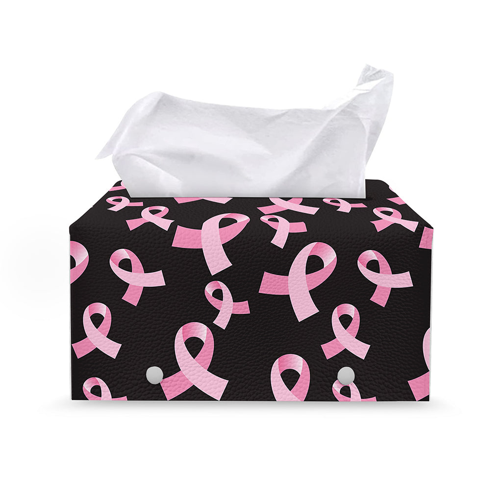 Pink Breast Cancer Ribbon Pattern Print Leather Tissue Box Cover
