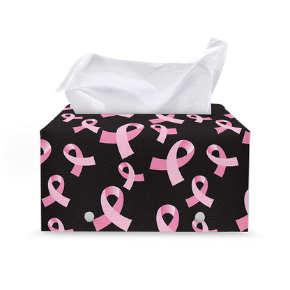 Pink Breast Cancer Ribbon Pattern Print Leather Tissue Box Cover