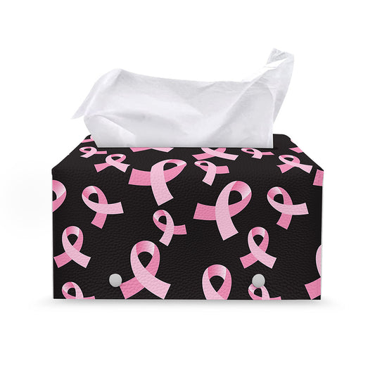 Pink Breast Cancer Ribbon Pattern Print Leather Tissue Box Cover