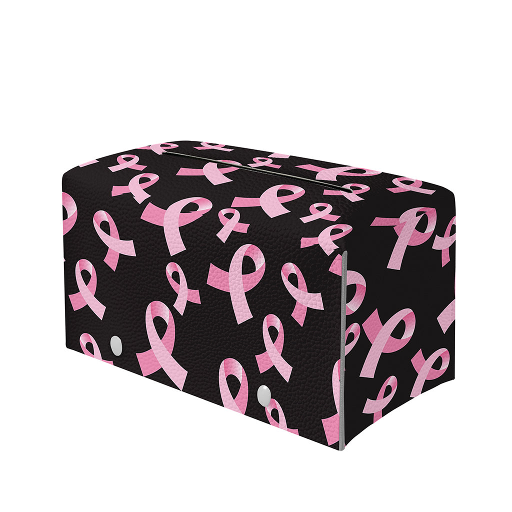 Pink Breast Cancer Ribbon Pattern Print Leather Tissue Box Cover