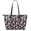 Pink Breast Cancer Ribbon Pattern Print Leather Tote Bag