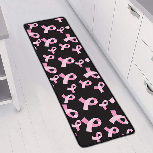 Pink Breast Cancer Ribbon Pattern Print Long Kitchen Mat