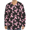 Pink Breast Cancer Ribbon Pattern Print Long Sleeve Baseball Jersey