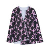 Pink Breast Cancer Ribbon Pattern Print Long Sleeve Short Coat