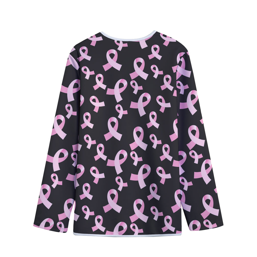 Pink Breast Cancer Ribbon Pattern Print Long Sleeve Short Coat