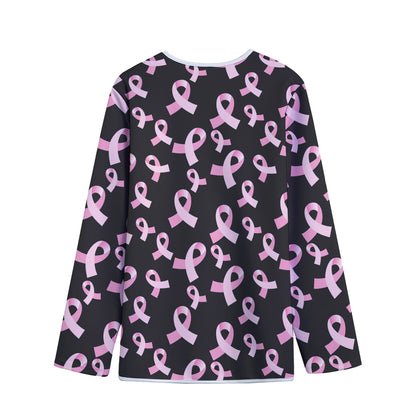 Pink Breast Cancer Ribbon Pattern Print Long Sleeve Short Coat