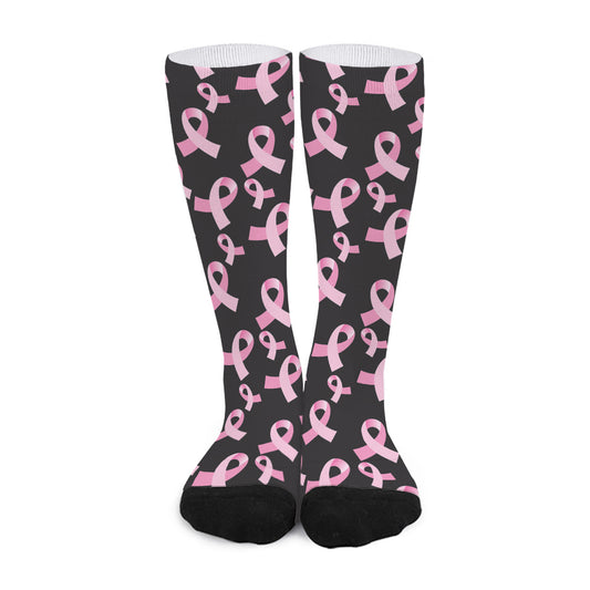 Pink Breast Cancer Ribbon Pattern Print Long Socks