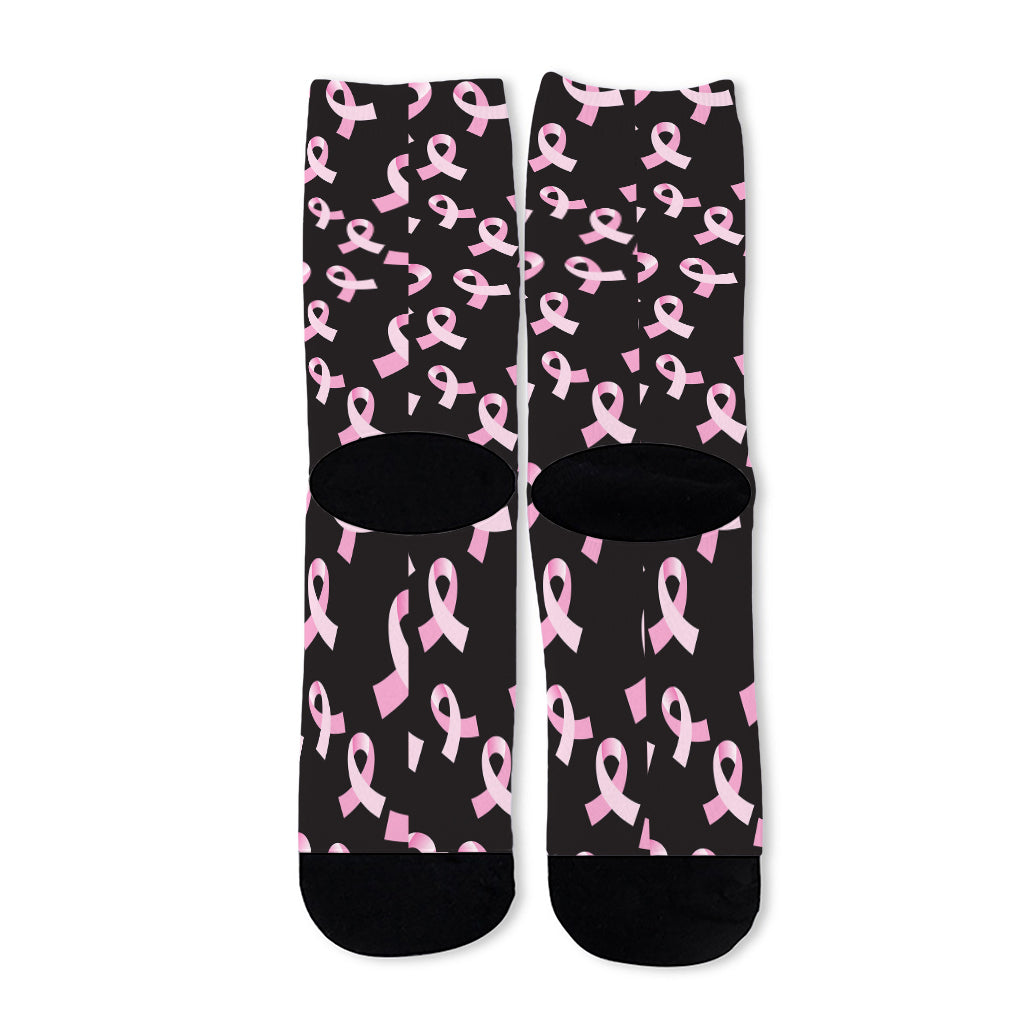 Pink Breast Cancer Ribbon Pattern Print Long Socks