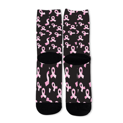 Pink Breast Cancer Ribbon Pattern Print Long Socks