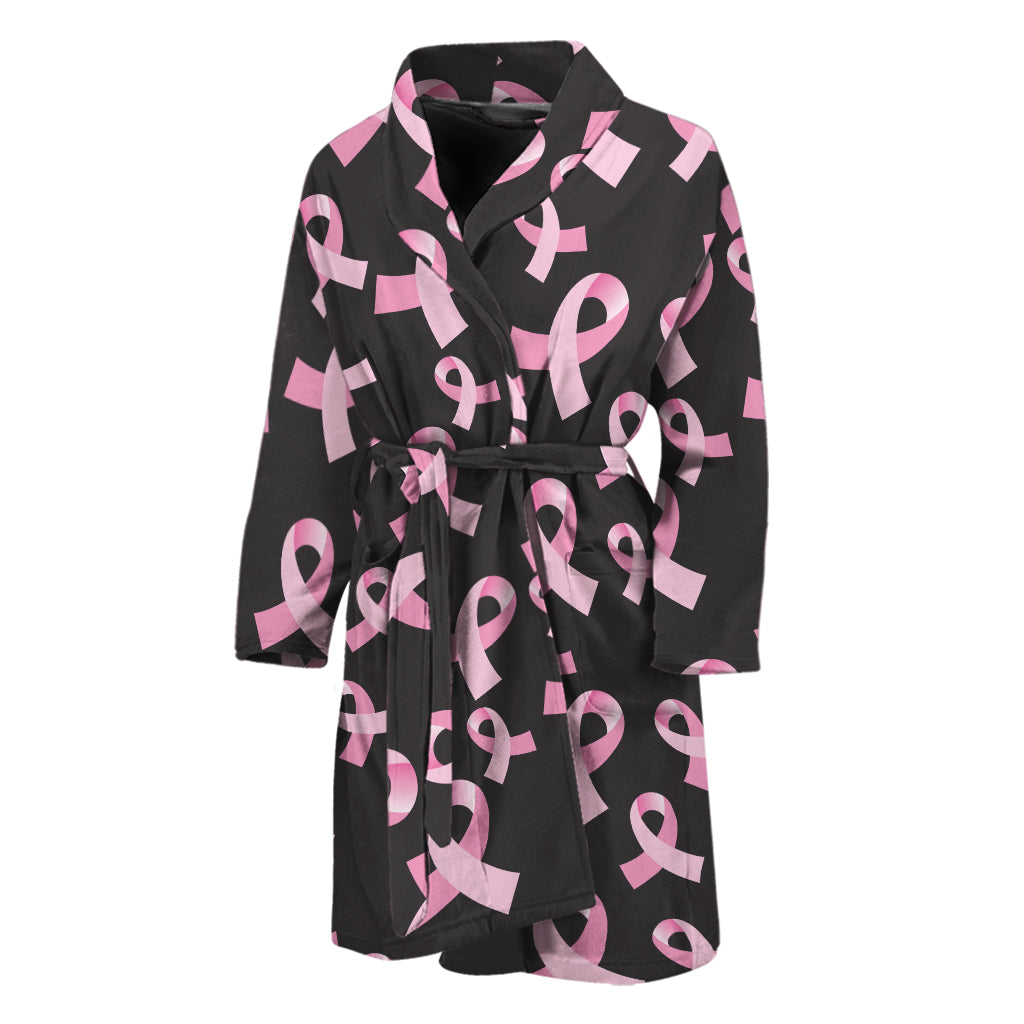 Pink Breast Cancer Ribbon Pattern Print Men's Bathrobe