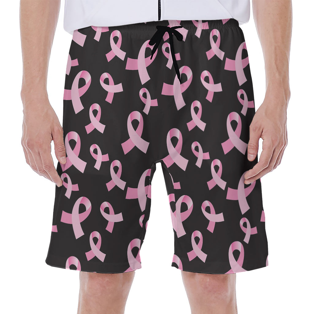 Pink Breast Cancer Ribbon Pattern Print Men's Beach Shorts