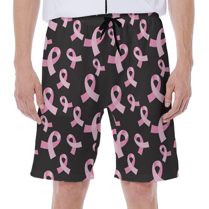 Pink Breast Cancer Ribbon Pattern Print Men's Beach Shorts