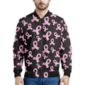 Pink Breast Cancer Ribbon Pattern Print Men's Bomber Jacket