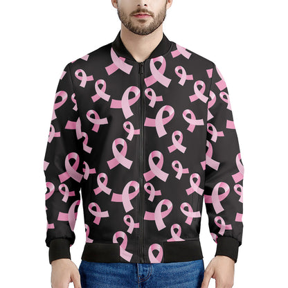 Pink Breast Cancer Ribbon Pattern Print Men's Bomber Jacket