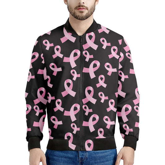 Pink Breast Cancer Ribbon Pattern Print Men's Bomber Jacket