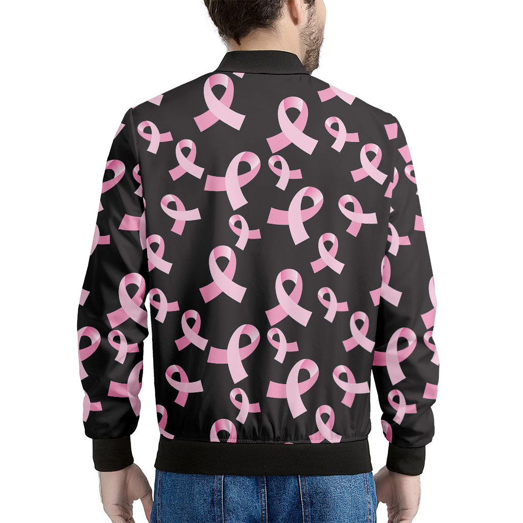 Pink Breast Cancer Ribbon Pattern Print Men's Bomber Jacket