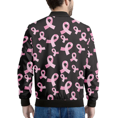 Pink Breast Cancer Ribbon Pattern Print Men's Bomber Jacket
