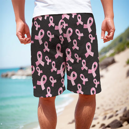 Pink Breast Cancer Ribbon Pattern Print Men's Cargo Shorts