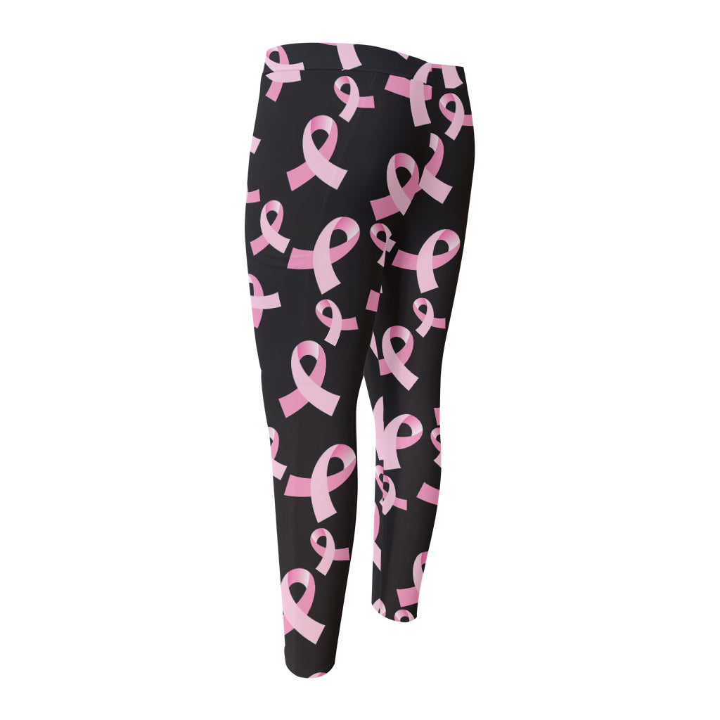 Pink Breast Cancer Ribbon Pattern Print Men's Compression Pants