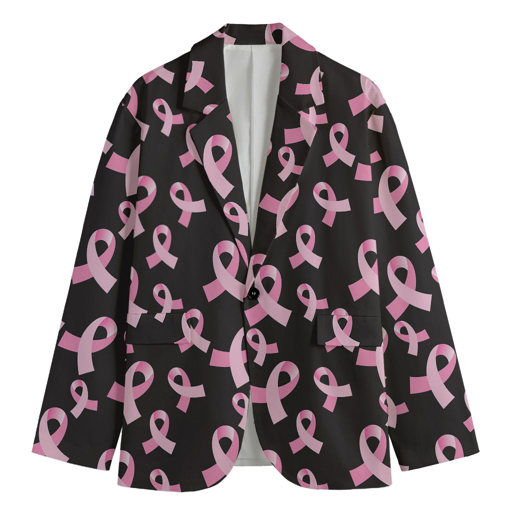 Pink Breast Cancer Ribbon Pattern Print Men's Cotton Blazer