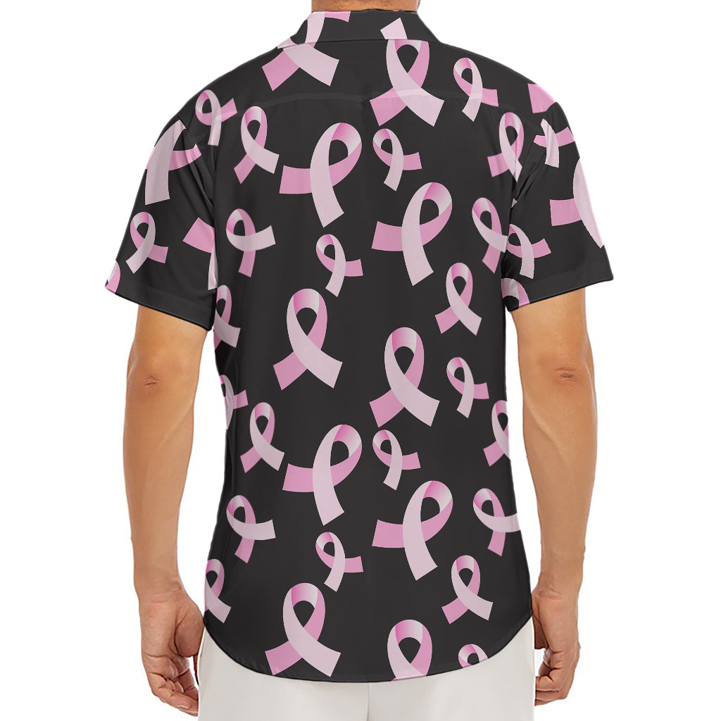 Pink Breast Cancer Ribbon Pattern Print Men's Deep V-Neck Shirt