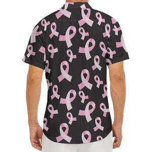 Pink Breast Cancer Ribbon Pattern Print Men's Deep V-Neck Shirt