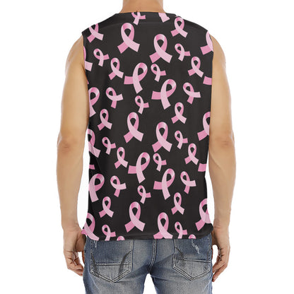 Pink Breast Cancer Ribbon Pattern Print Men's Fitness Tank Top