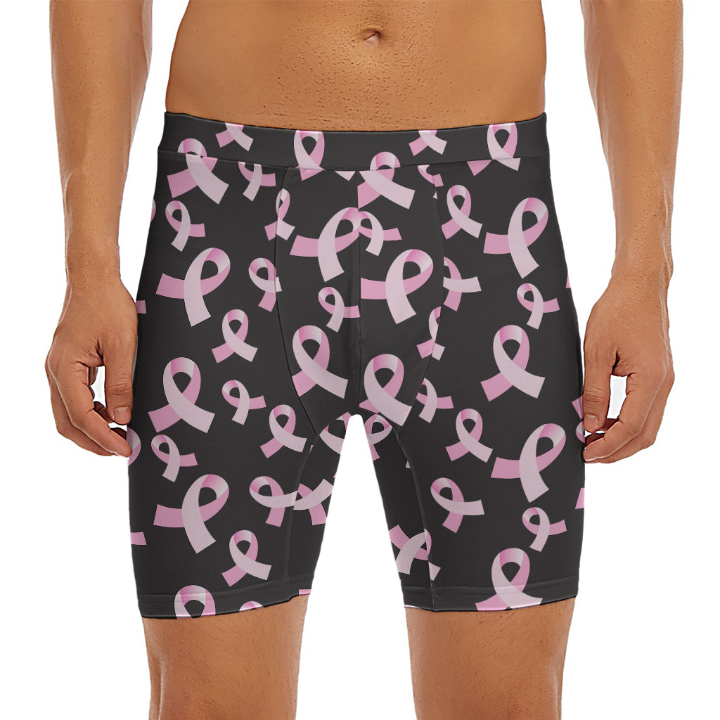 Pink Breast Cancer Ribbon Pattern Print Men's Long Boxer Briefs