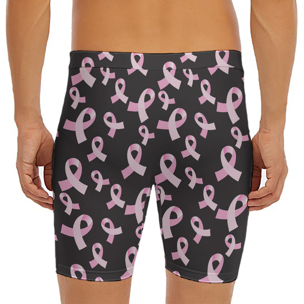 Pink Breast Cancer Ribbon Pattern Print Men's Long Boxer Briefs