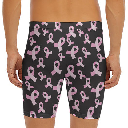 Pink Breast Cancer Ribbon Pattern Print Men's Long Boxer Briefs