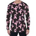 Pink Breast Cancer Ribbon Pattern Print Men's Long Sleeve T-Shirt