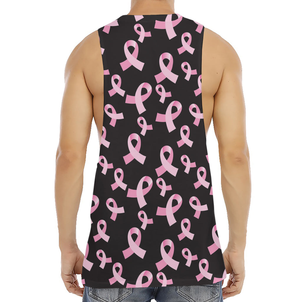 Pink Breast Cancer Ribbon Pattern Print Men's Muscle Tank Top