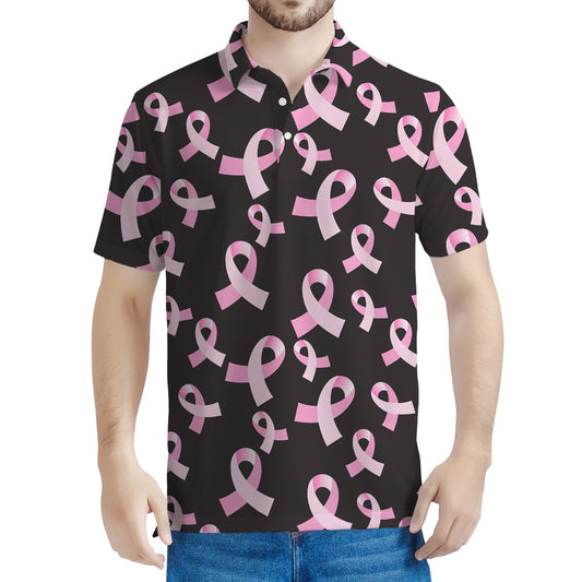 Pink Breast Cancer Ribbon Pattern Print Men's Polo Shirt