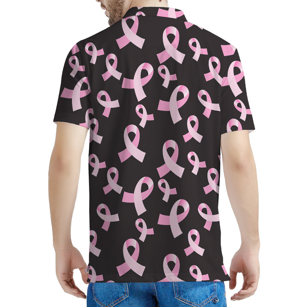 Pink Breast Cancer Ribbon Pattern Print Men's Polo Shirt