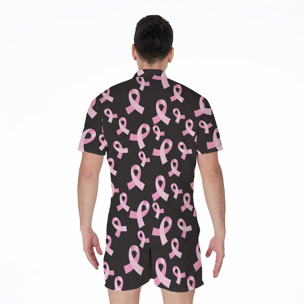 Pink Breast Cancer Ribbon Pattern Print Men's Rompers