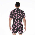 Pink Breast Cancer Ribbon Pattern Print Men's Rompers