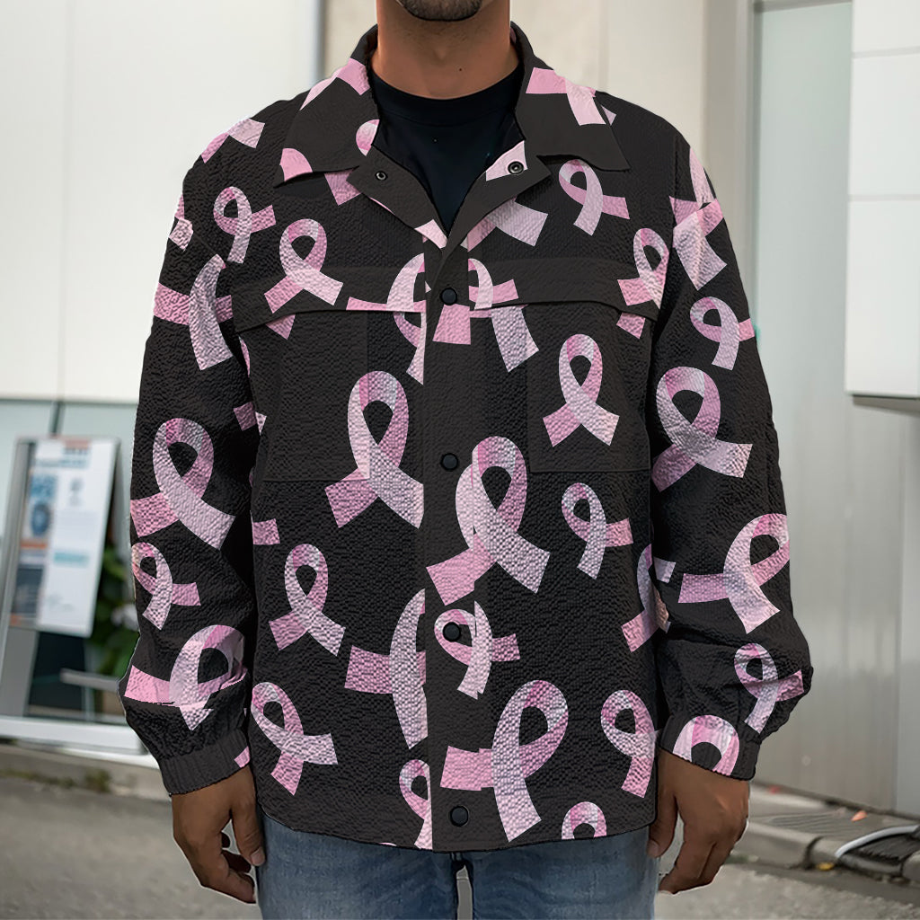 Pink Breast Cancer Ribbon Pattern Print Men's Shirt Jacket