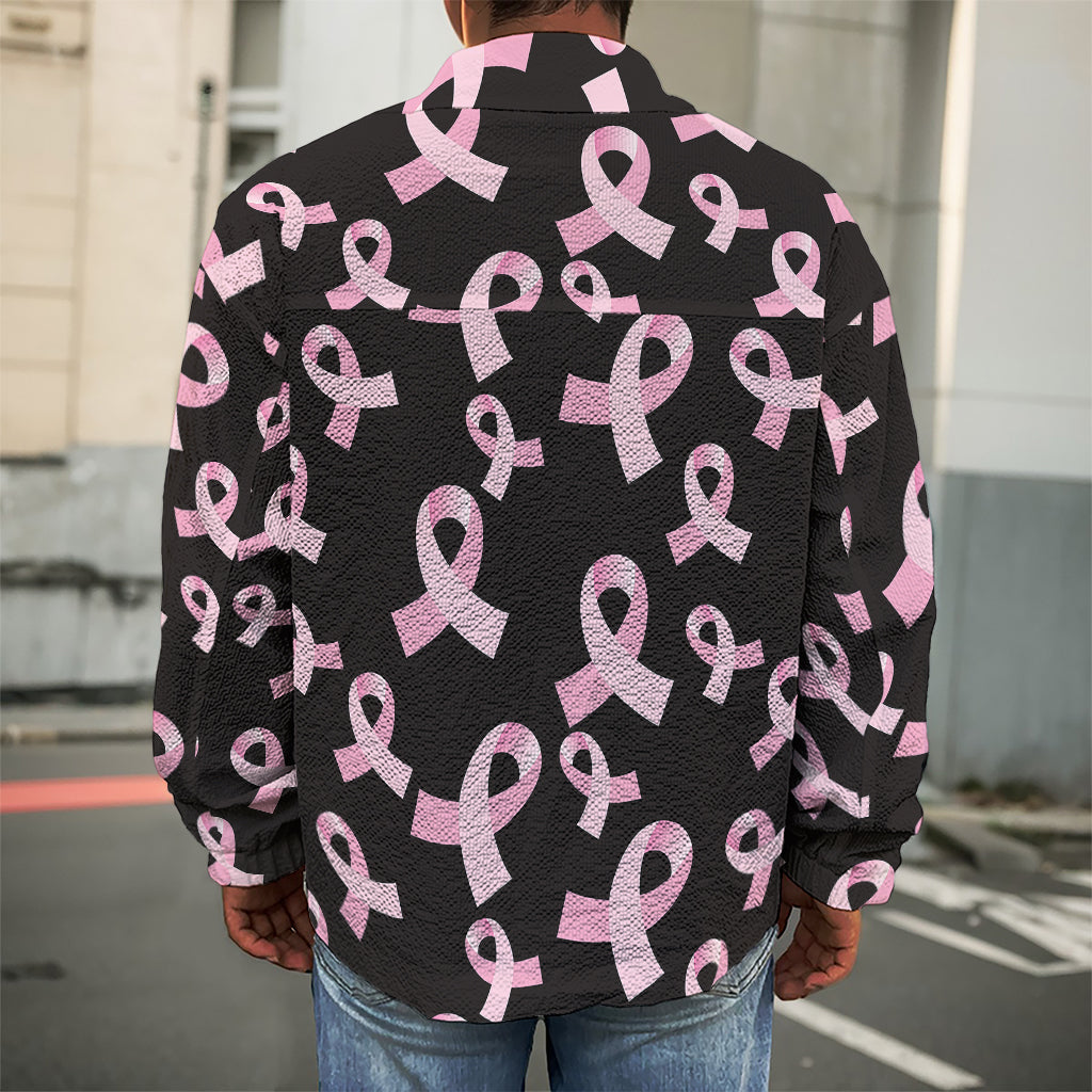 Pink Breast Cancer Ribbon Pattern Print Men's Shirt Jacket