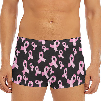 Pink Breast Cancer Ribbon Pattern Print Men's Short Boxer Briefs