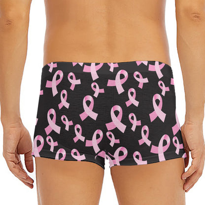 Pink Breast Cancer Ribbon Pattern Print Men's Short Boxer Briefs
