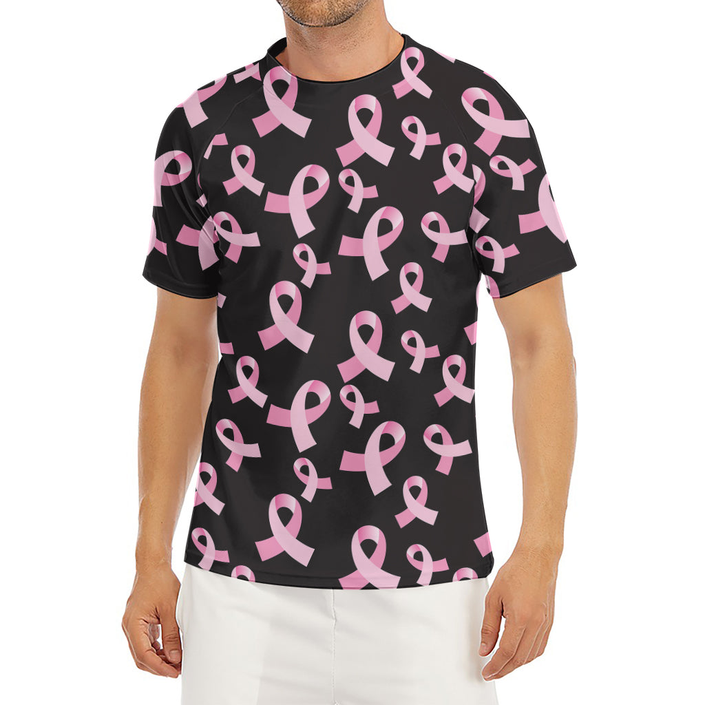 Pink Breast Cancer Ribbon Pattern Print Men's Short Sleeve Rash Guard