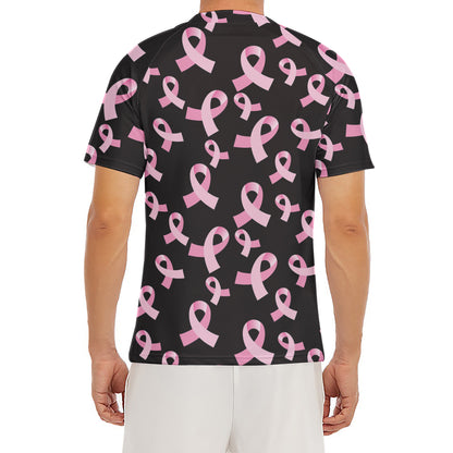 Pink Breast Cancer Ribbon Pattern Print Men's Short Sleeve Rash Guard