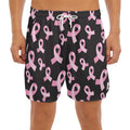 Pink Breast Cancer Ribbon Pattern Print Men's Split Running Shorts