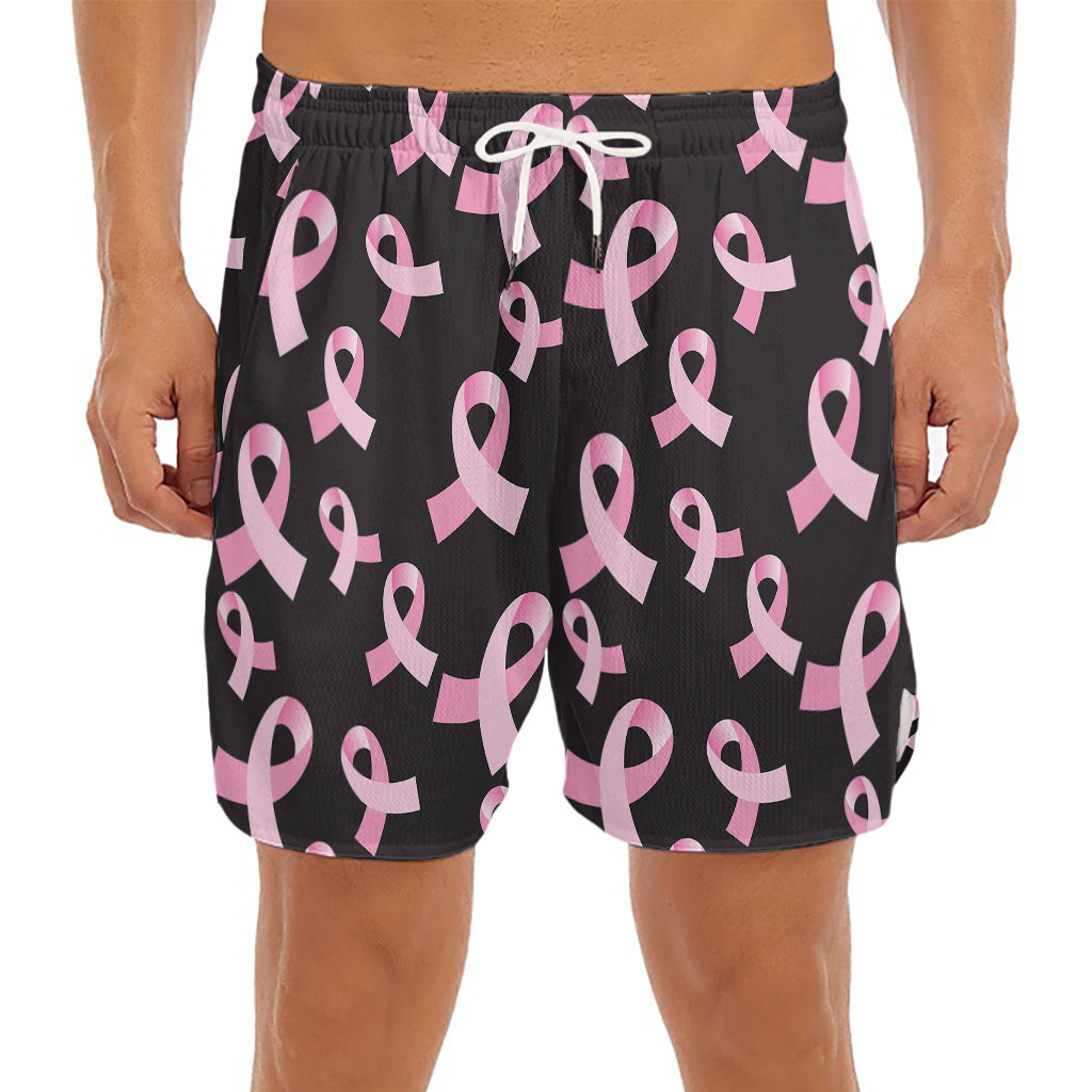 Pink Breast Cancer Ribbon Pattern Print Men's Split Running Shorts