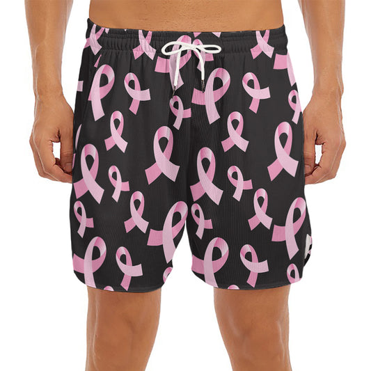 Pink Breast Cancer Ribbon Pattern Print Men's Split Running Shorts