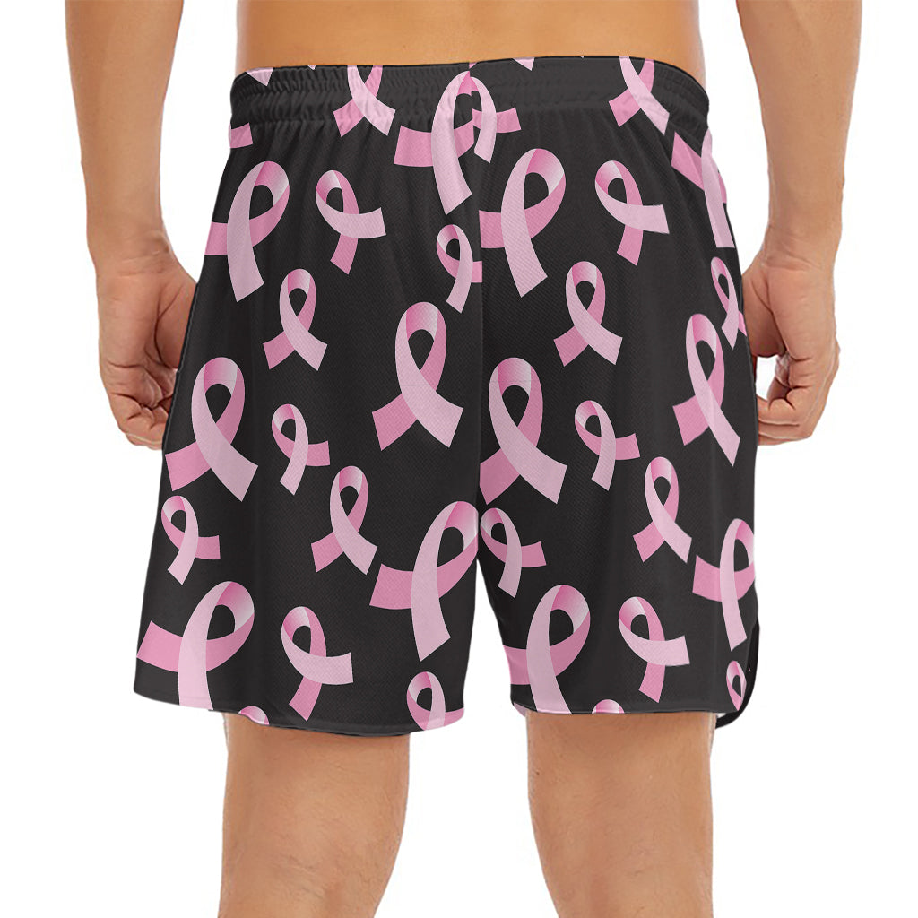 Pink Breast Cancer Ribbon Pattern Print Men's Split Running Shorts