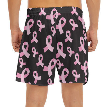 Pink Breast Cancer Ribbon Pattern Print Men's Split Running Shorts