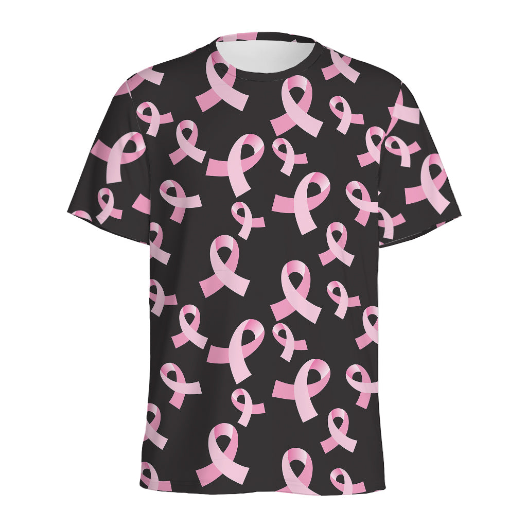 Pink Breast Cancer Ribbon Pattern Print Men's Sports T-Shirt